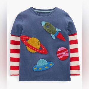 *New* Mini Boden Space Orbit Long Sleeve Layered T-Shirt Boys Size 6-7
